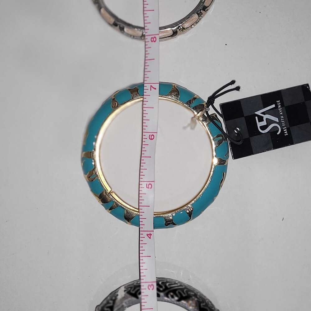 3 Bangle Bangles Sequin Saks 5th Ave Black Green White Bracelet - Picture 10 of 10